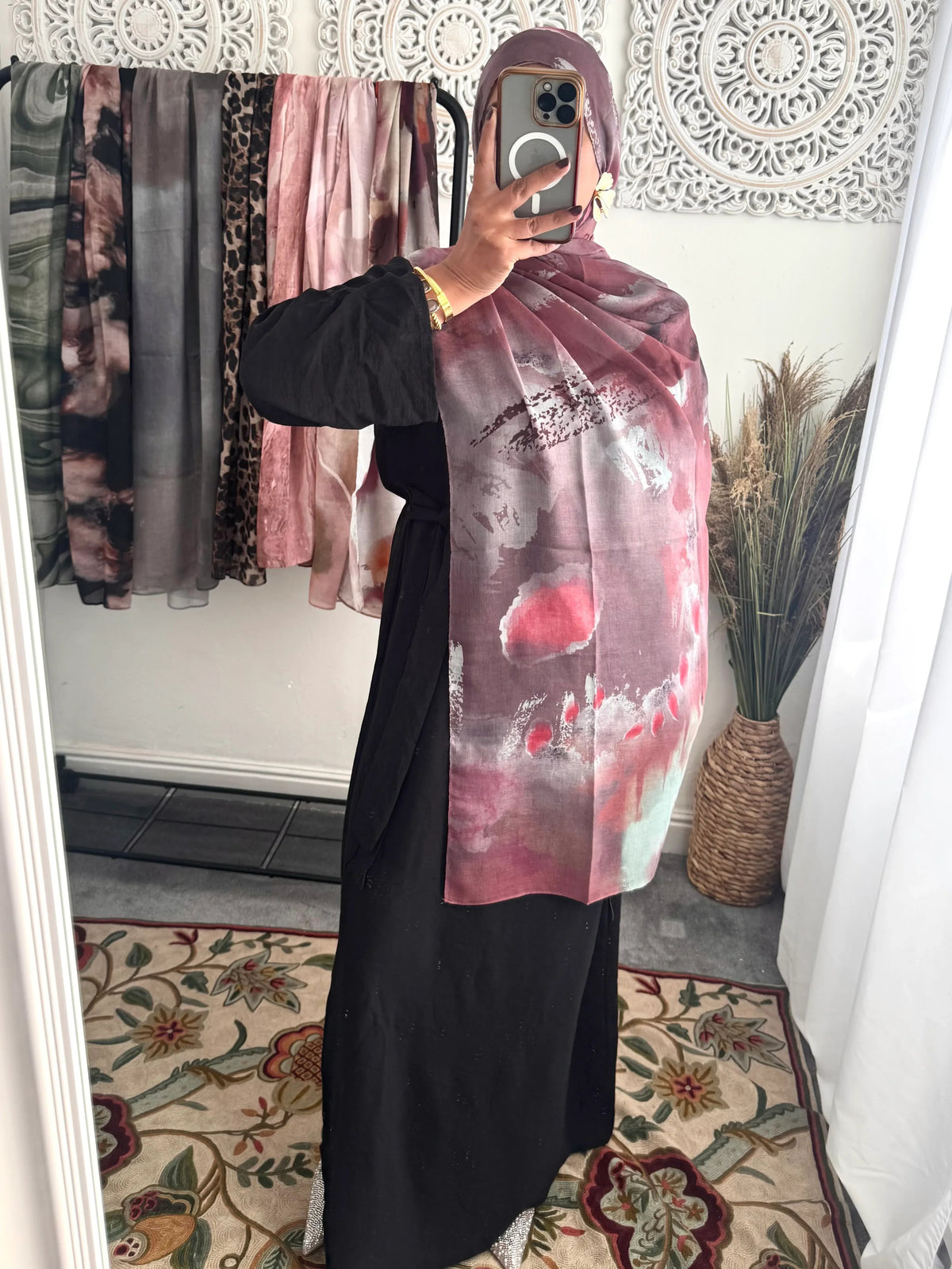 Water coloured Modal Printed pink raspberry Hijab