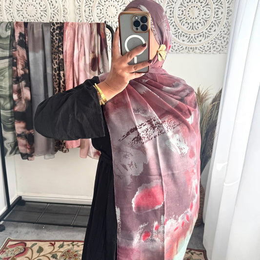 Water coloured Modal Printed pink raspberry Hijab