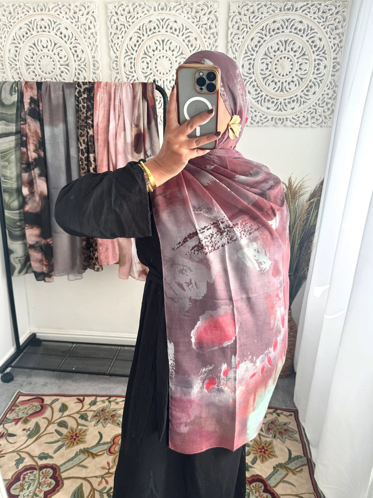 Water coloured Modal Printed pink raspberry Hijab