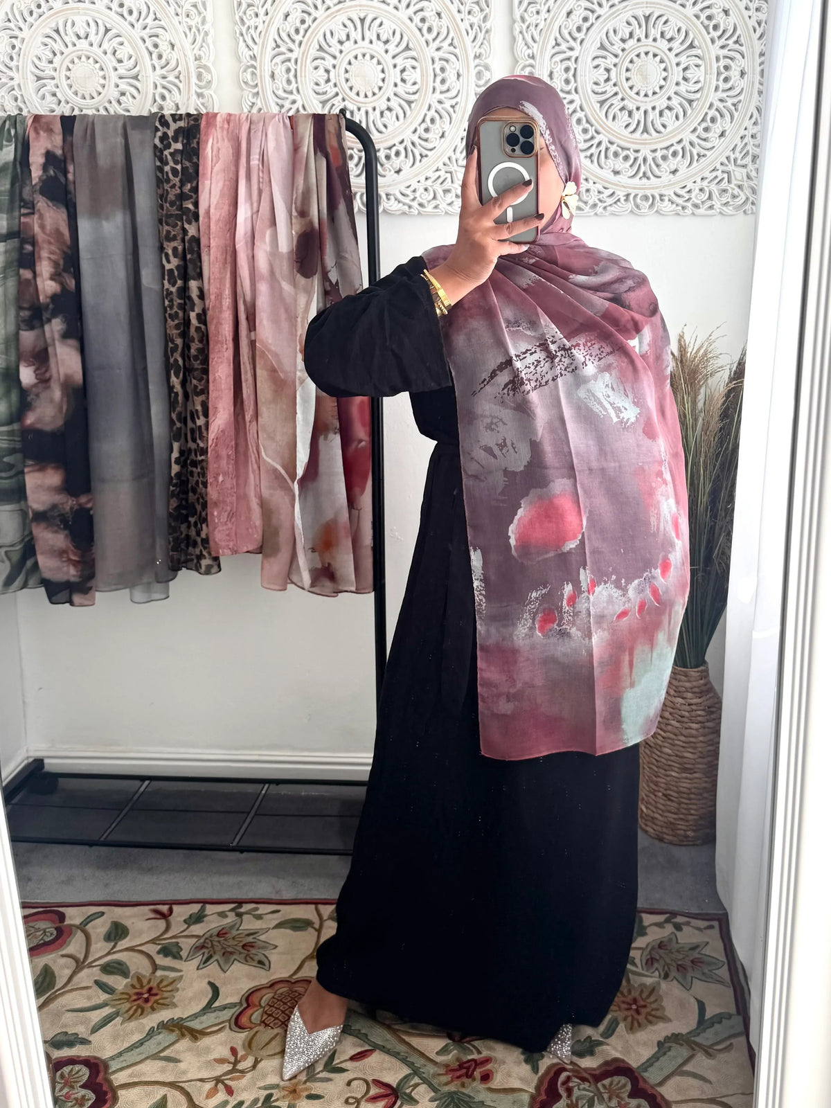 Water coloured Modal Printed pink raspberry Hijab